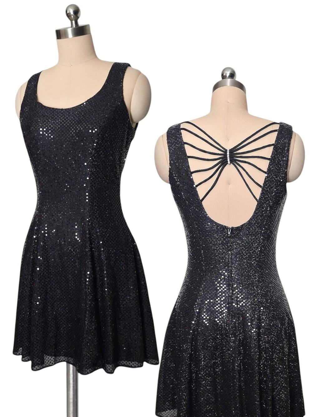 BE SMART 80's 90's Y2K Black Sequins Flare Homecoming Party Dress 5/6
